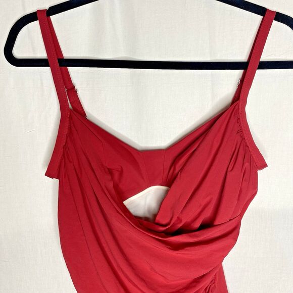 Jantzen Classics Swimsuit Ruched One Piece Adjustable Straps Slimming Sz 14 Red - Picture 5 of 10